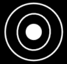 White concentric circles and a central solid dot on a black background.