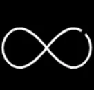 White infinity symbol on a black background.