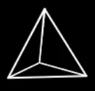 White wireframe of a tetrahedron on a black background.