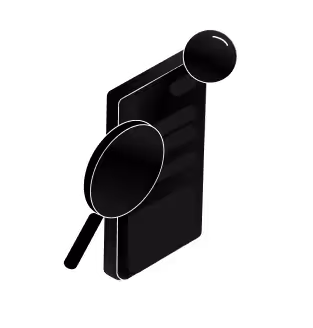 Isometric view of a black smartphone with a slightly reflective screen and rounded edges.