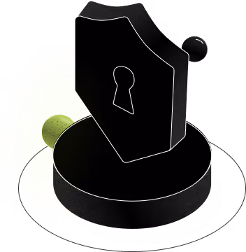 Black 3D lock icon with a keyhole mounted on a circular base with yellow glowing rings around.