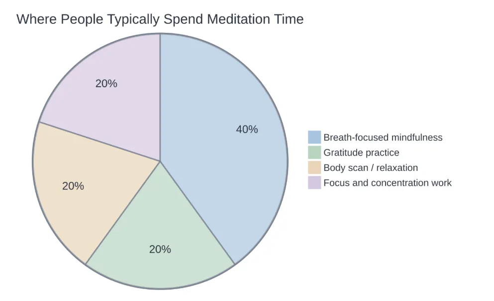 A rough breakdown of how meditation time often splits across common practice types.
