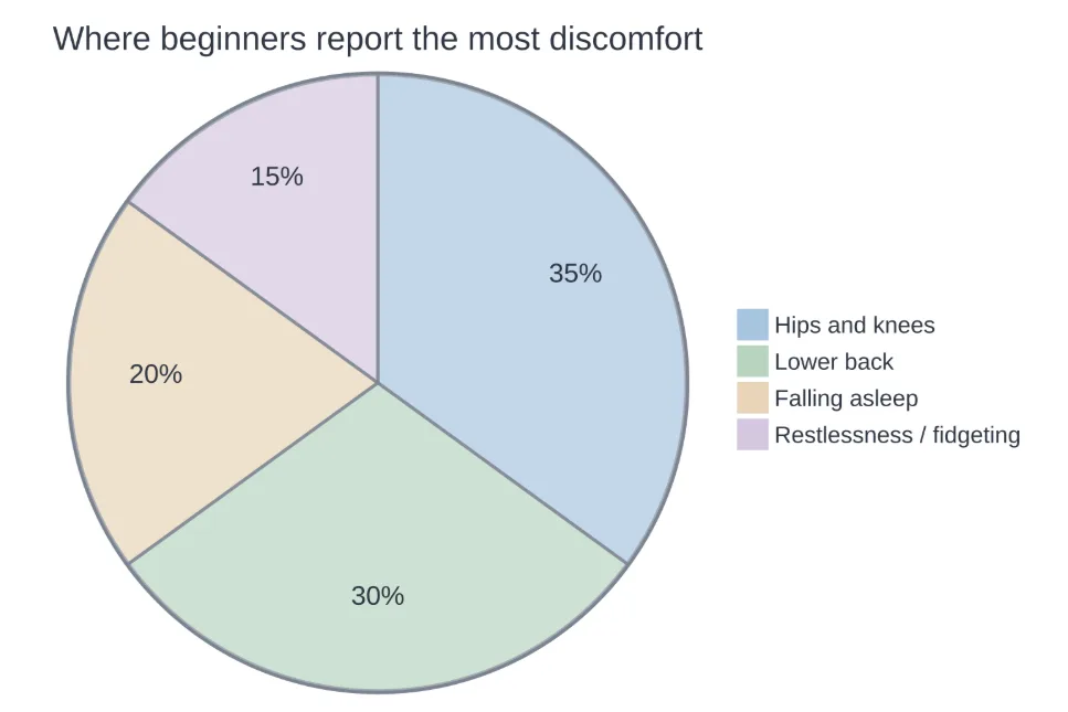Rough breakdown of the discomfort beginners most often report during seated practice.