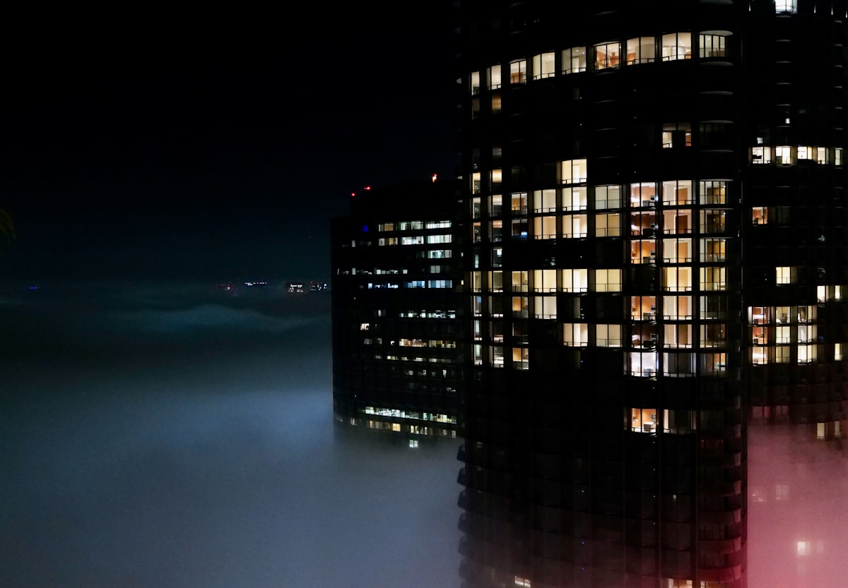 Century City skyline towers in Los Angeles at dusk