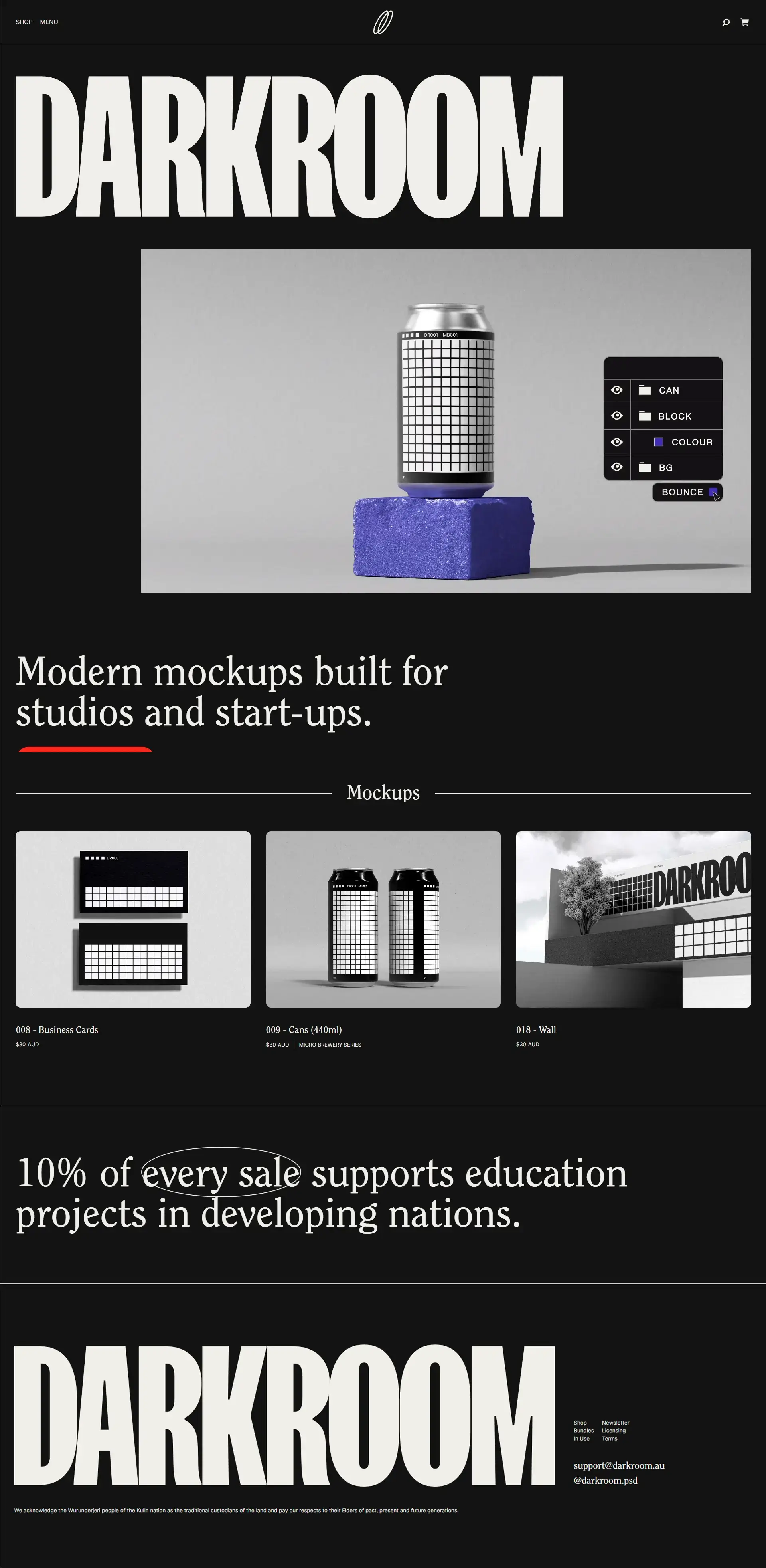 Homepage from the site «Darkroom»; Main color: Red; Background color: Black