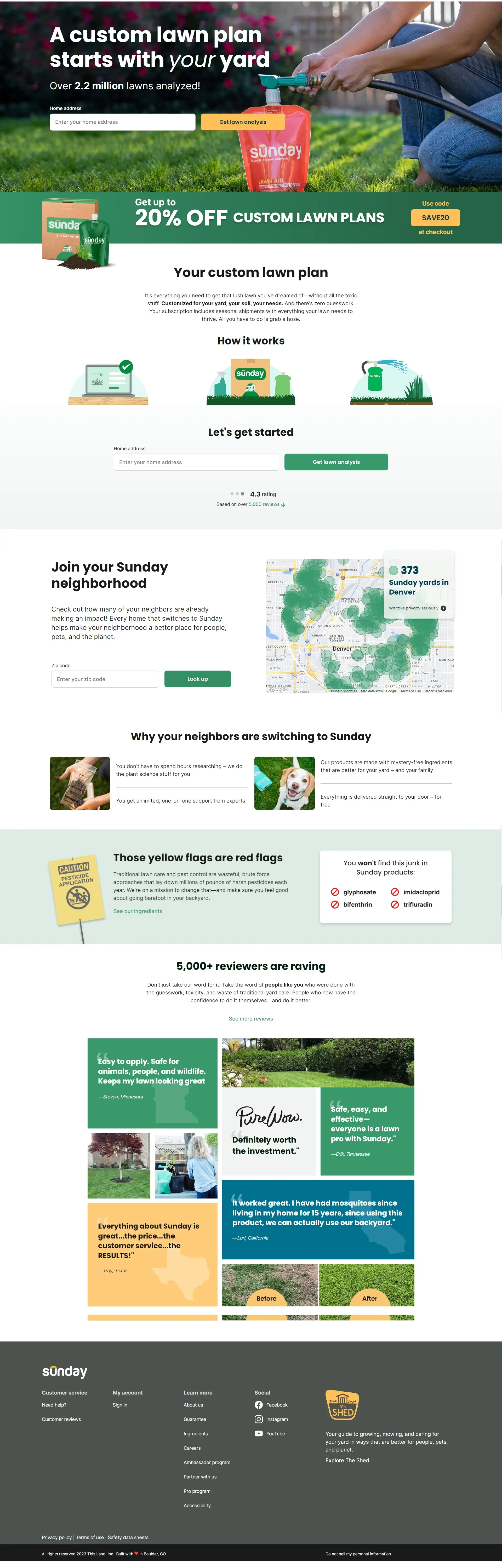 Homepage from the site «Sunday»; Main color: Green; Background color: White