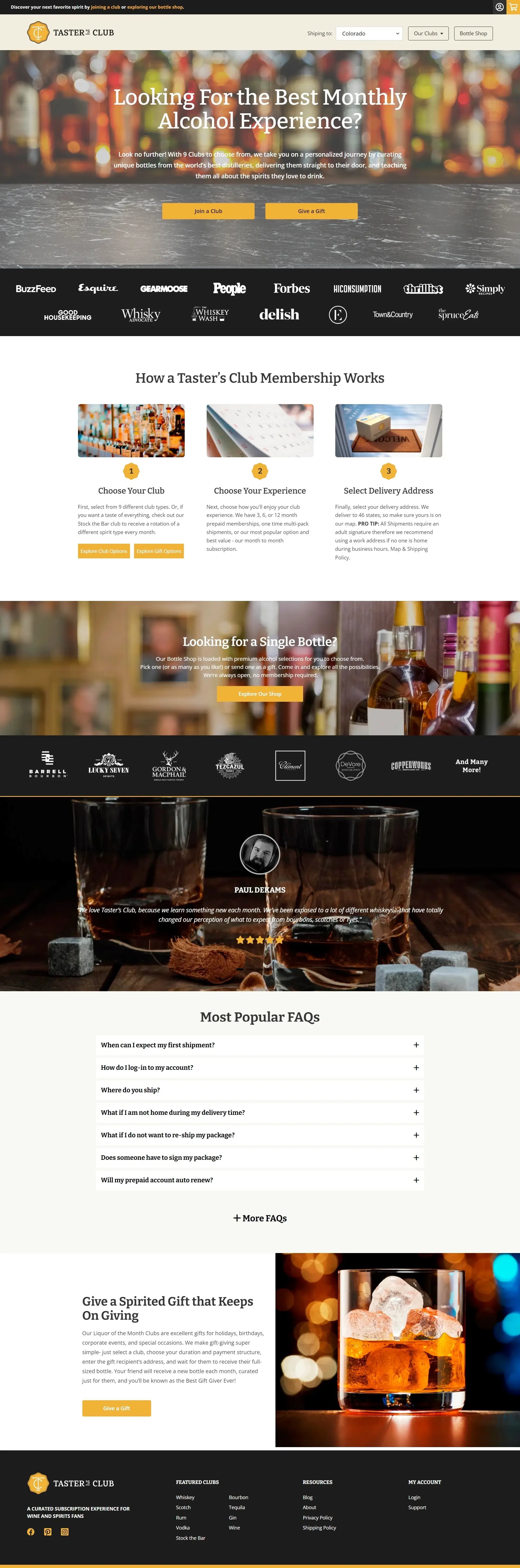 Homepage from the site «Taster's club»; Main color: Yellow; Background color: Light