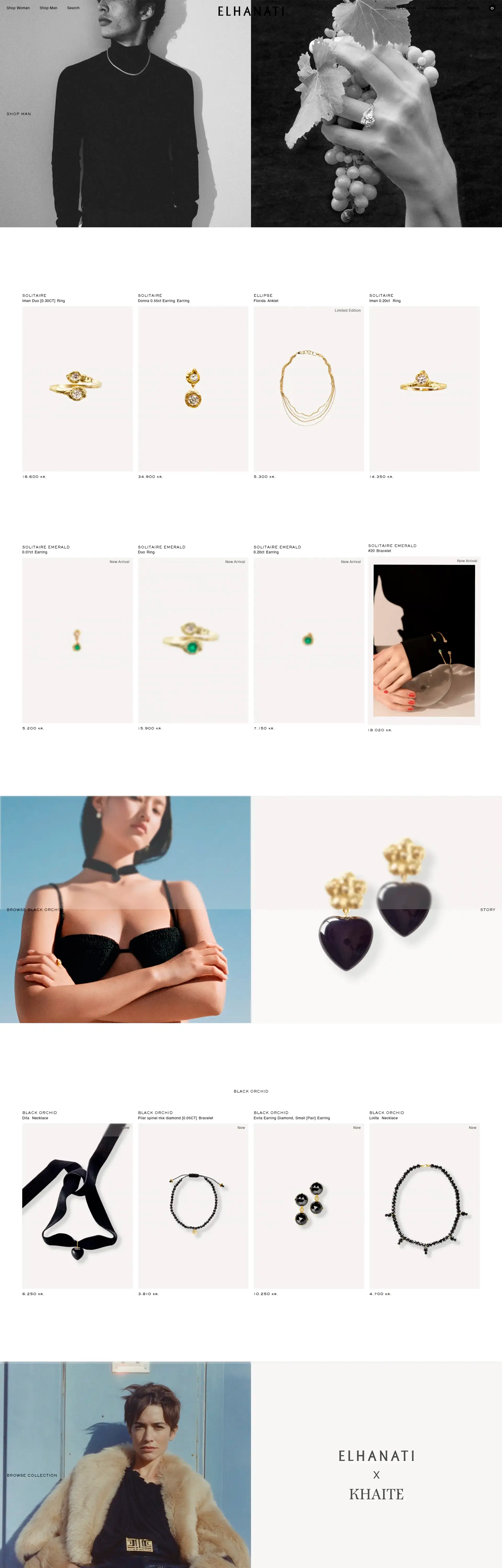 Homepage from the site «ELHANATI»; Main color: Black; Background color: White