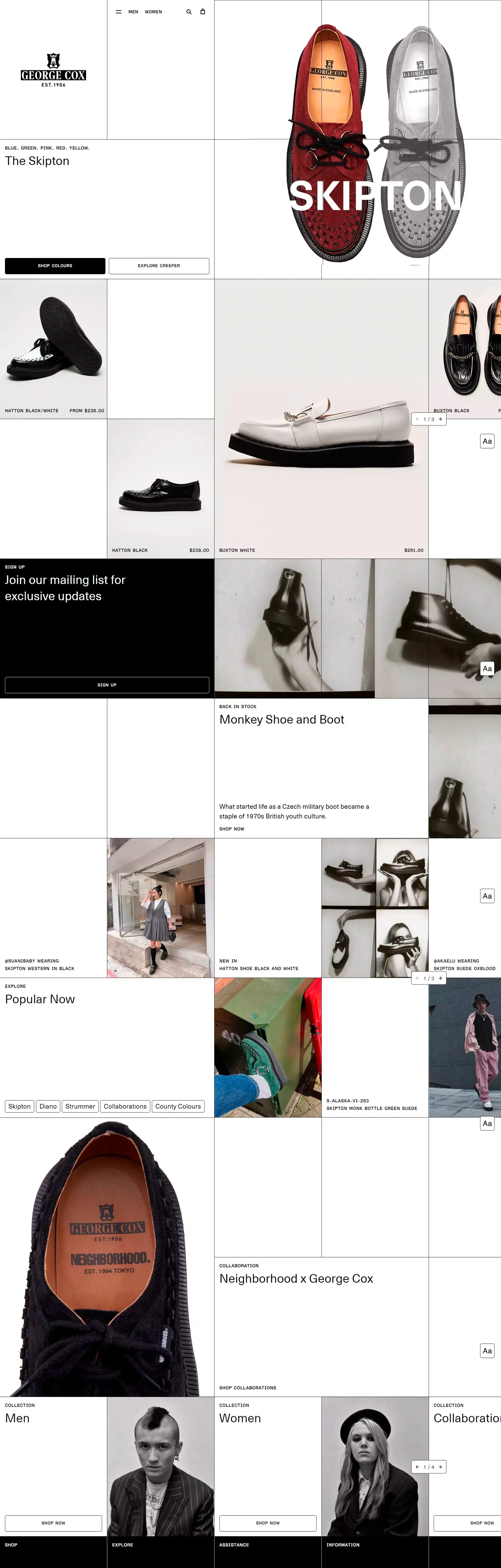 Homepage from the site «George Cox»; Main color: Black; Background color: White