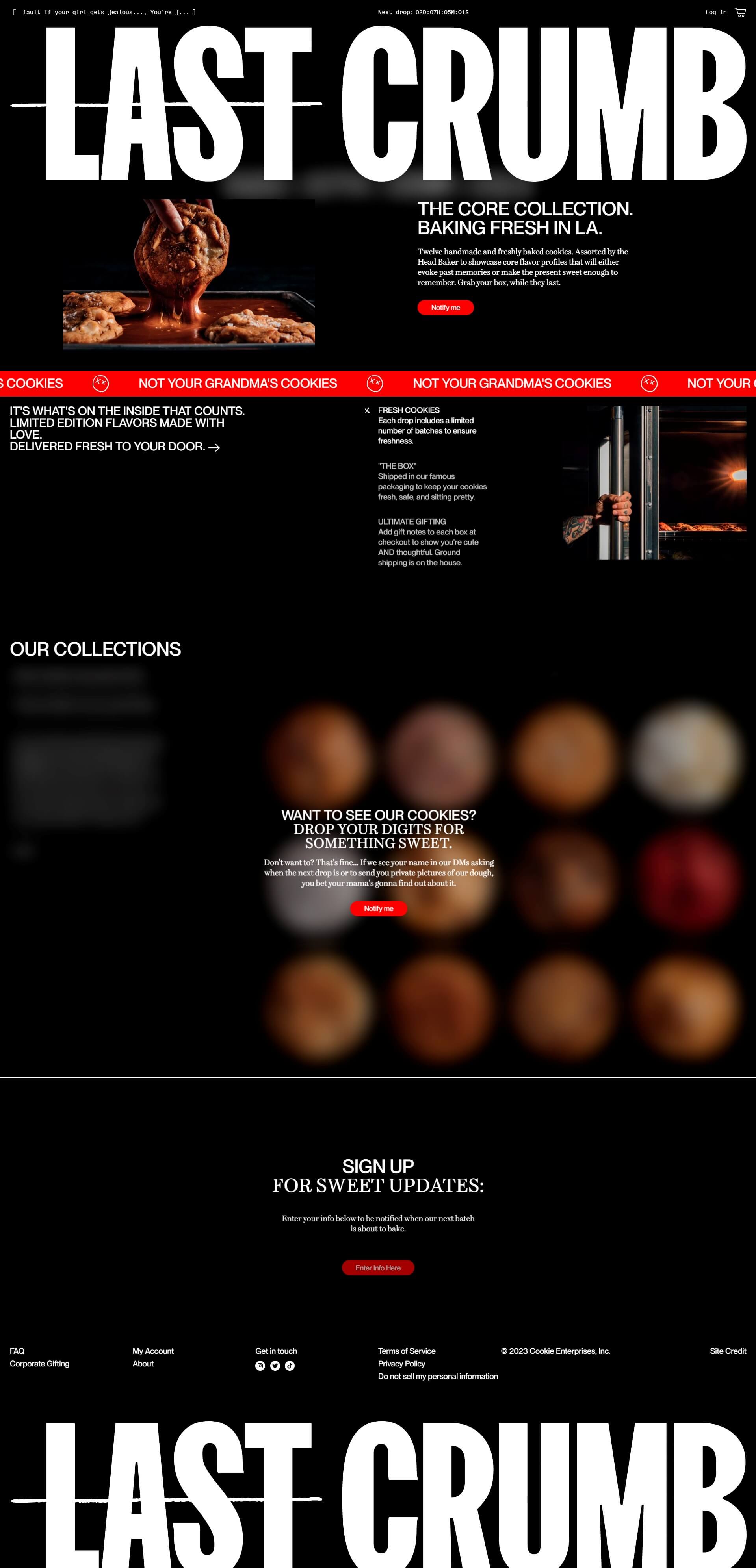 Homepage from the site «Last crumb»; Main color: Red; Background color: Black