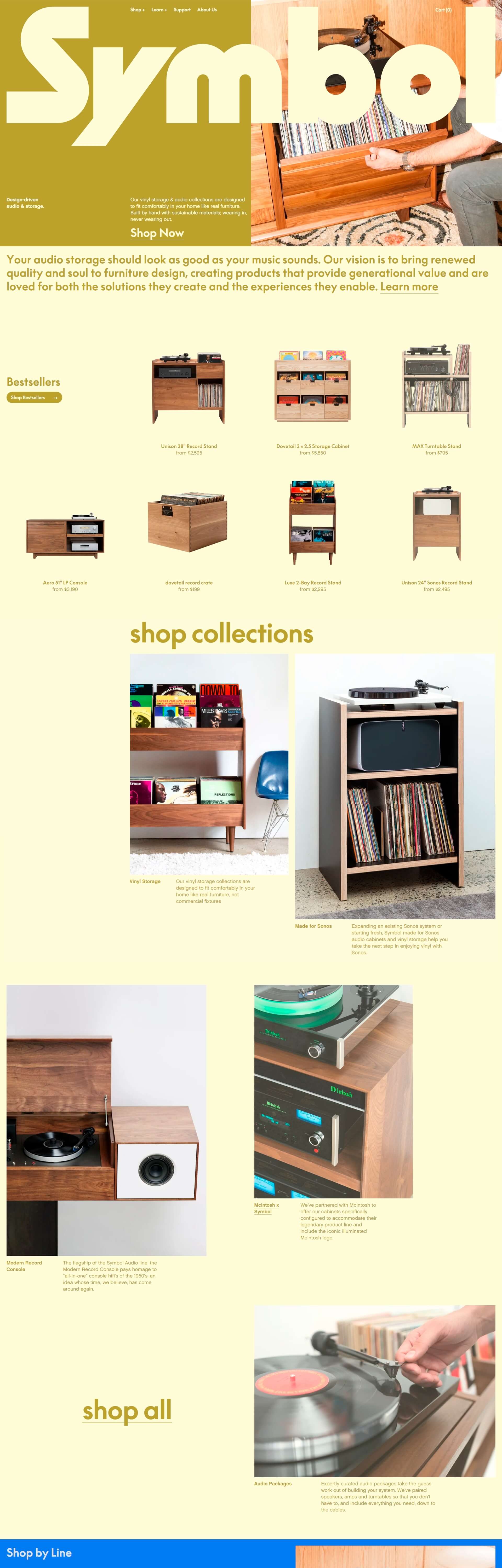 Homepage from the site «Symbol»; Main color: Yellow; Background color: Light