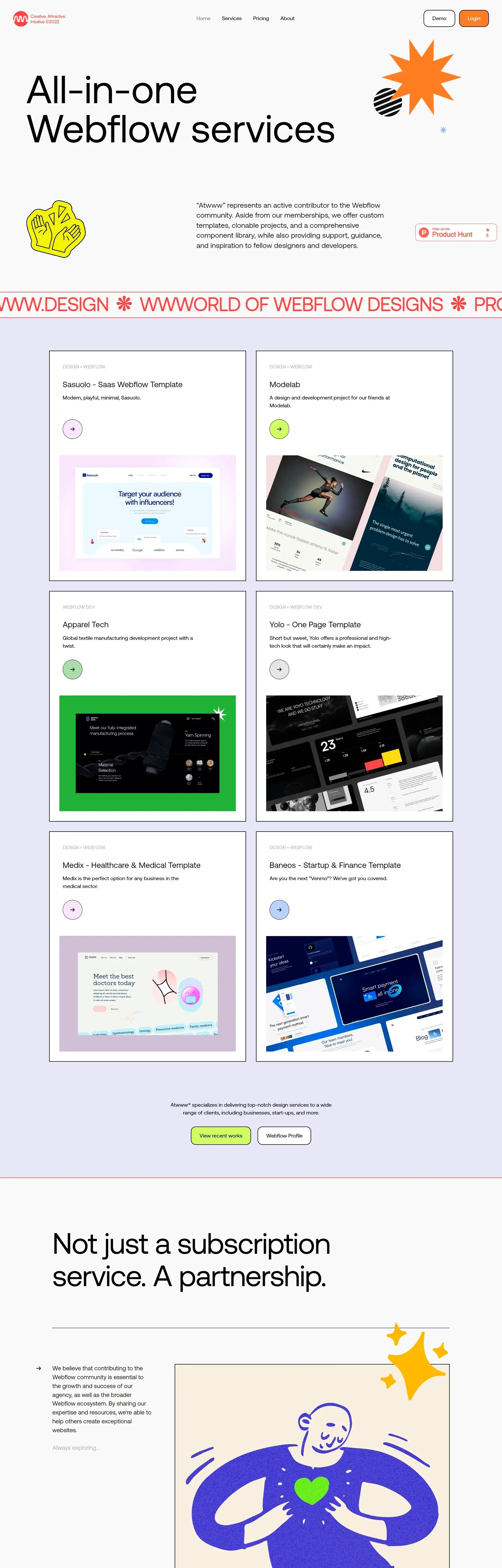 Homepage from the site «ATWWW»; Main color: Purple; Background color: White