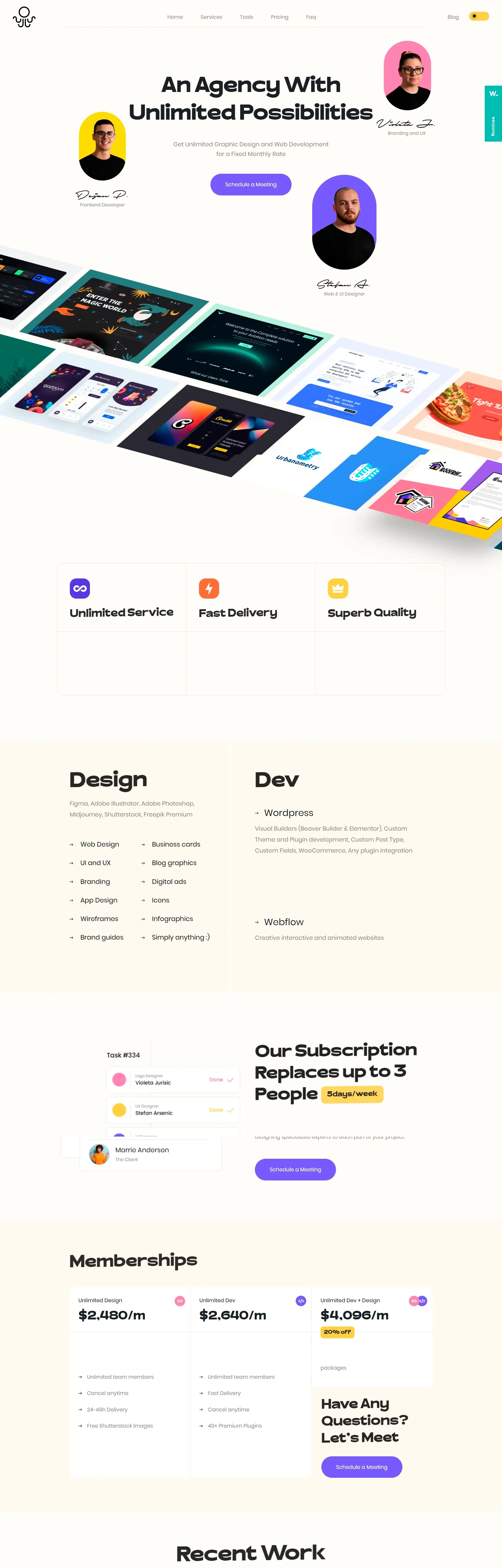 Homepage from the site «Inkyy»; Main color: Purple; Background color: Light
