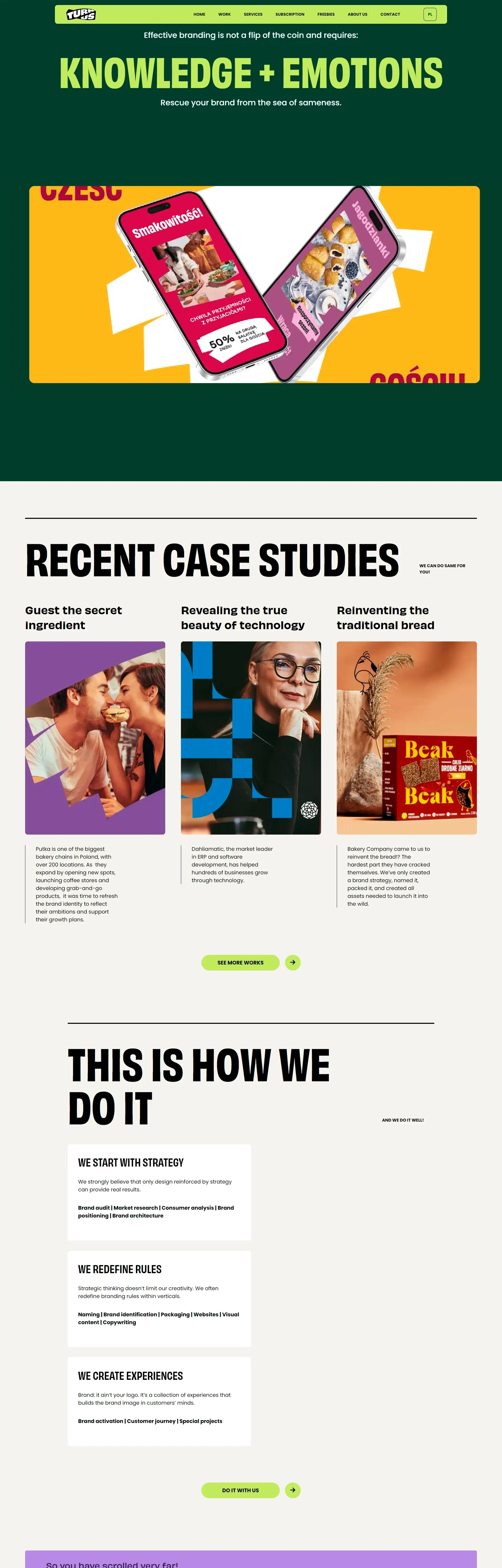 Homepage from the site «Turnus»; Main color: Green; Background color: Light