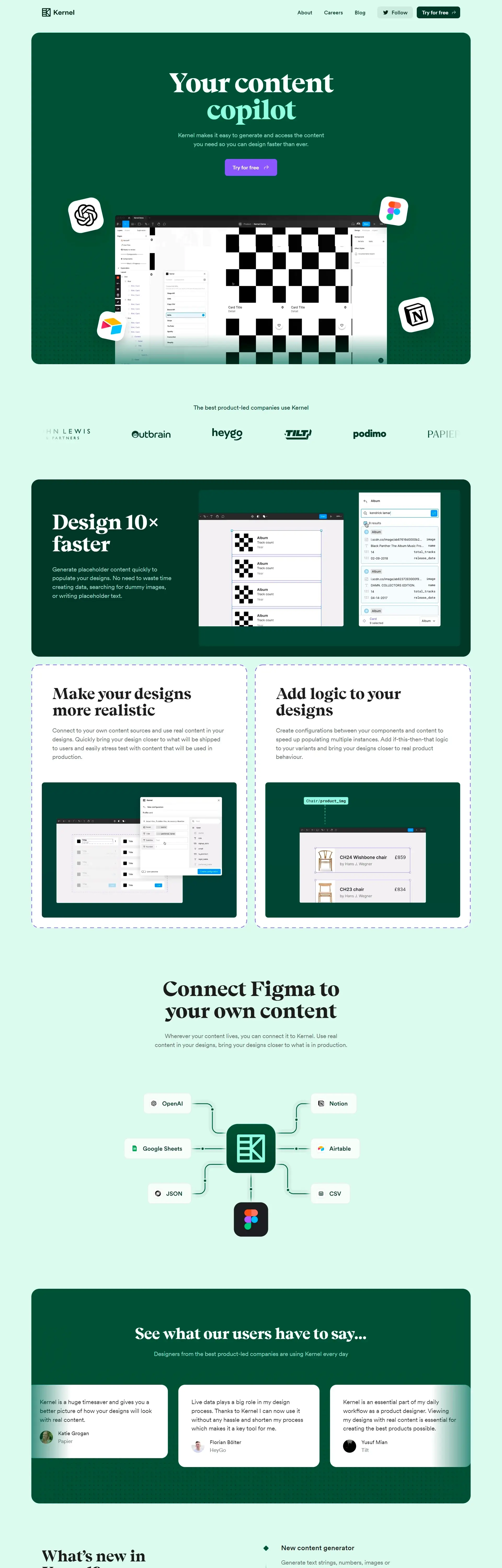 Homepage from the site «Kernel»; Main color: Green; Background color: Green