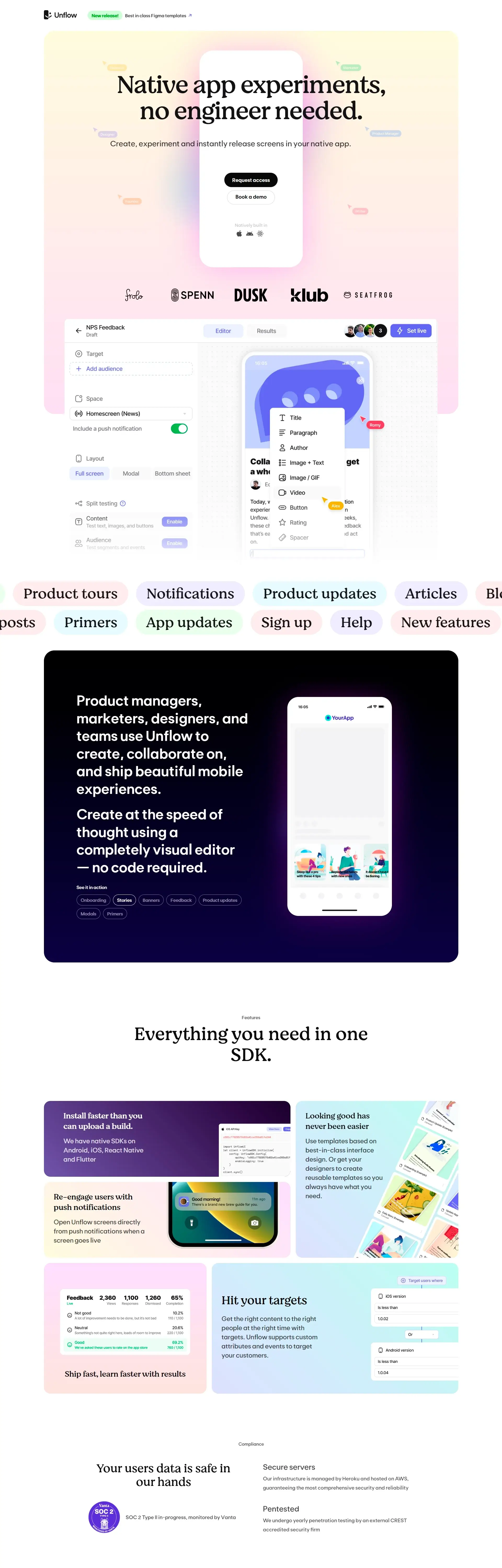 Homepage from the site «Unflow»; Main color: Gradient; Background color: White