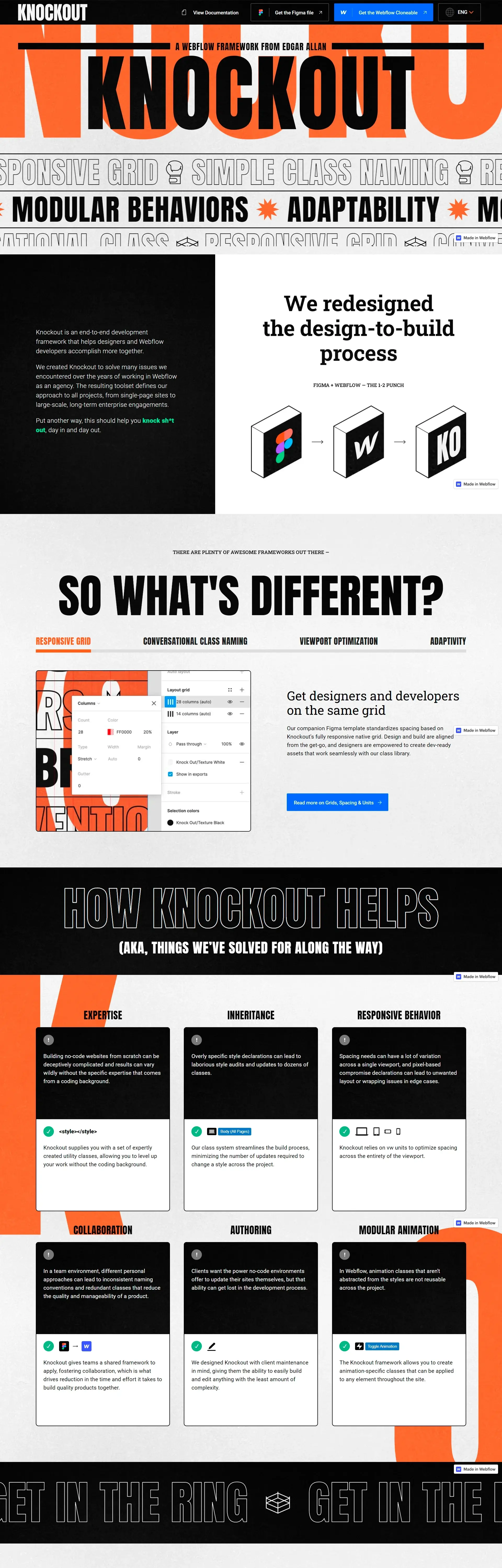 Homepage from the site «Knockout»; Main color: Red; Background color: Black