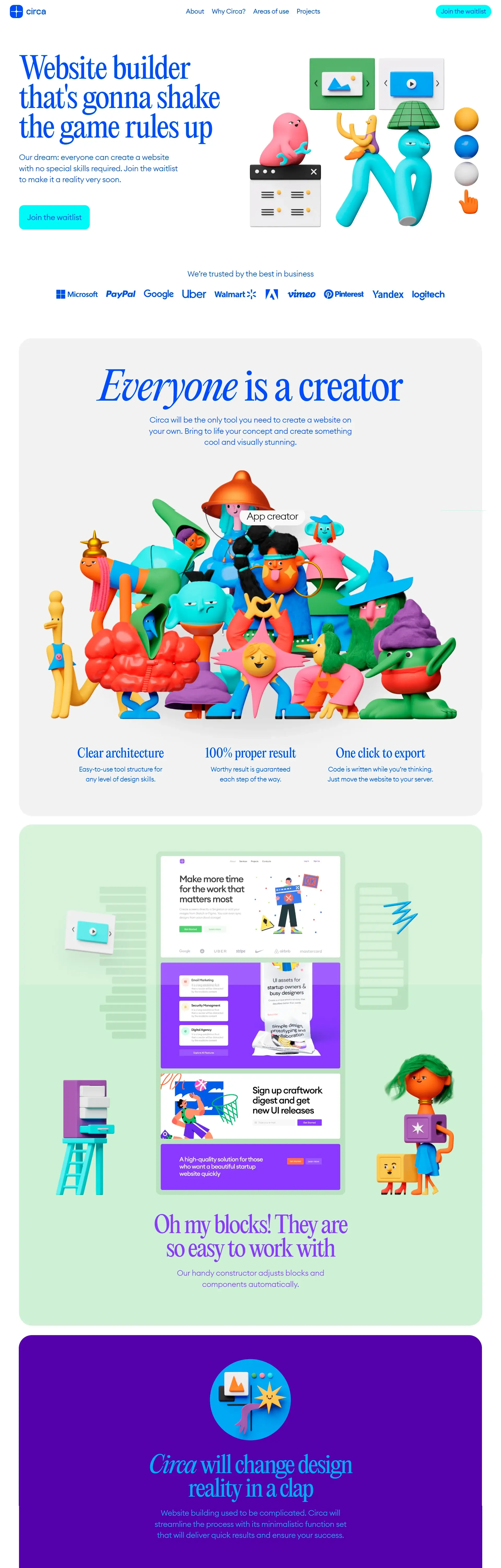 Homepage from the site «Circa»; Main color: Violet; Background color: White