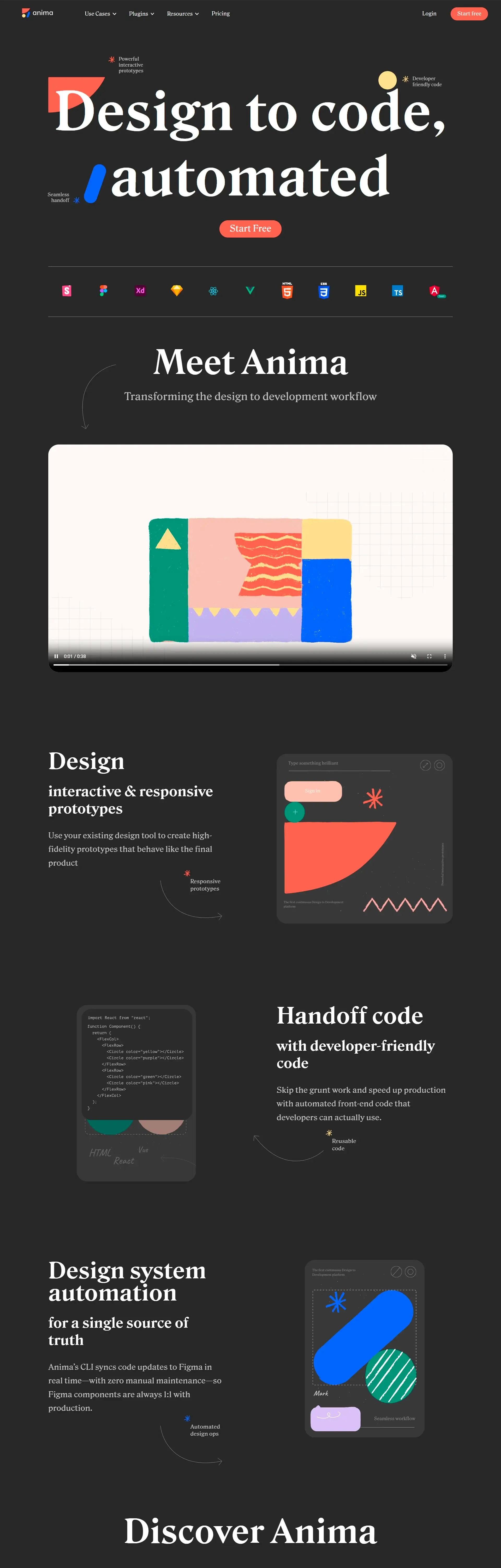 Homepage from the site «Anima»; Main color: Red, Blue; Background color: Dark