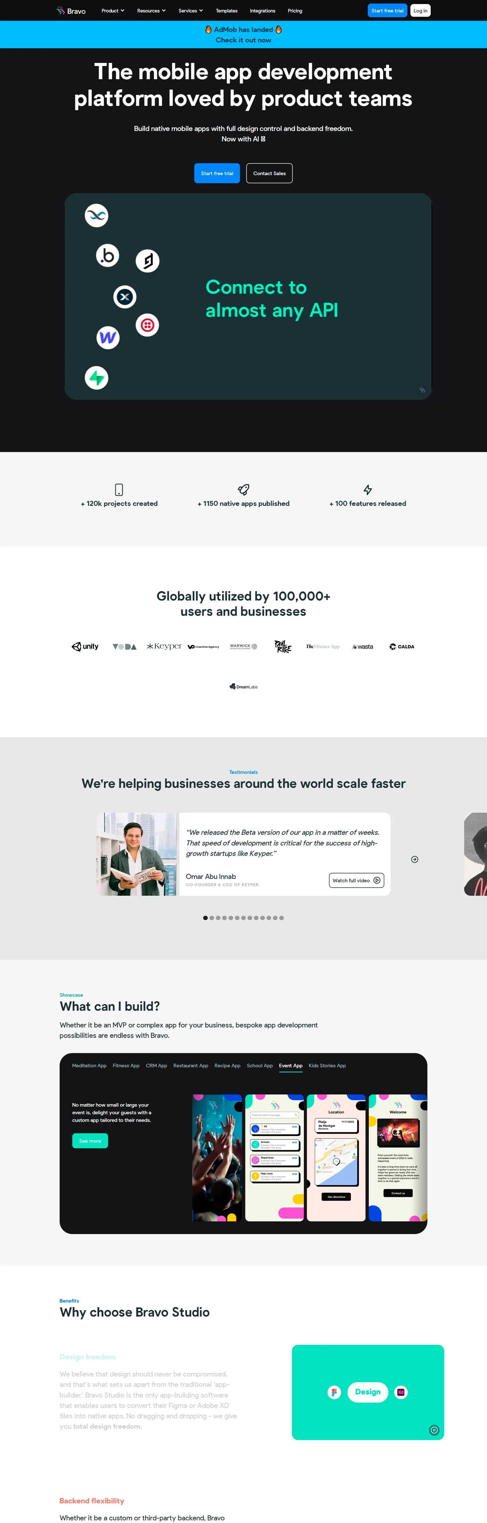 Homepage from the site «Bravo»; Main color: Blue; Background color: White