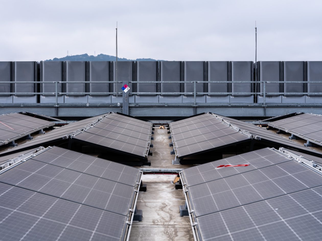 Equinix is using a mix of solar panels and fuel cells.