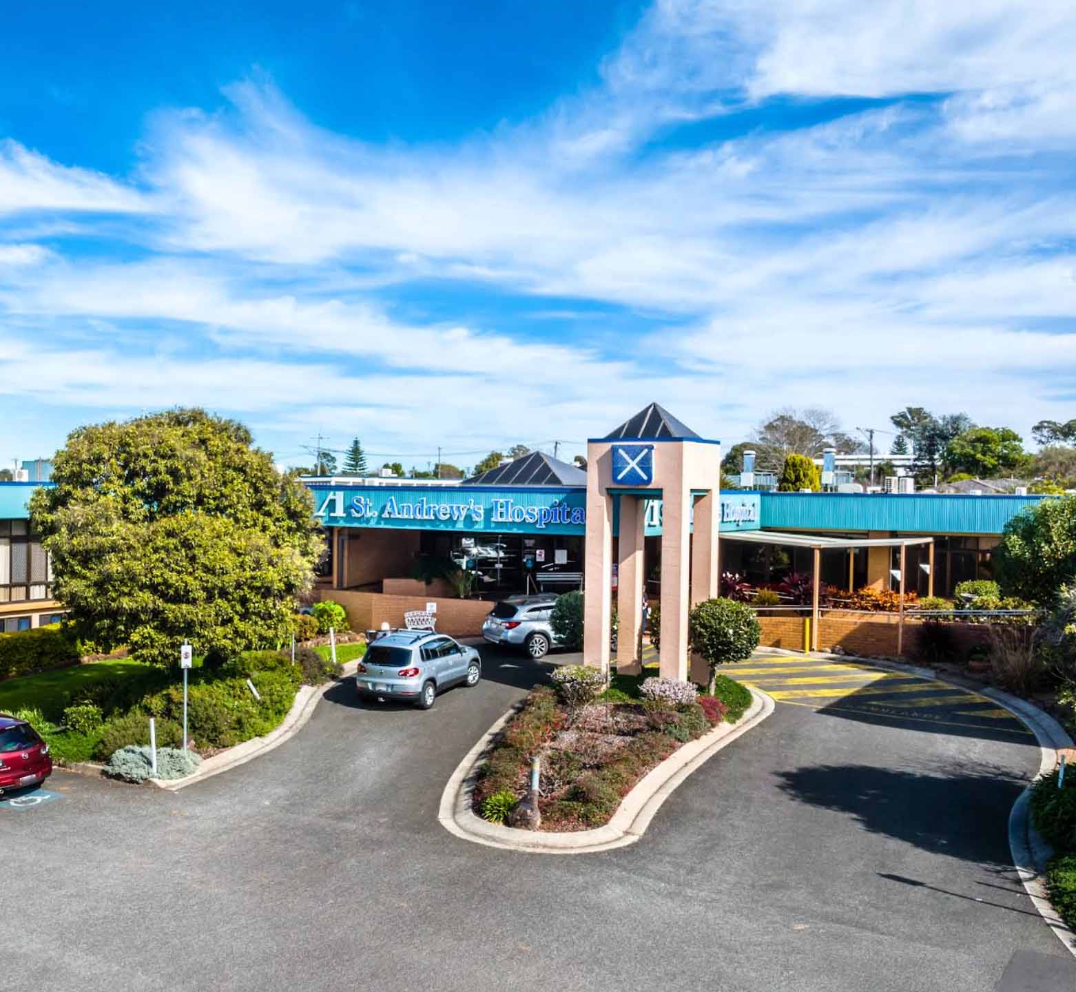 Front entrance of the St Andrews Toowooba Hospital, serving as the location for clinical therapy services.