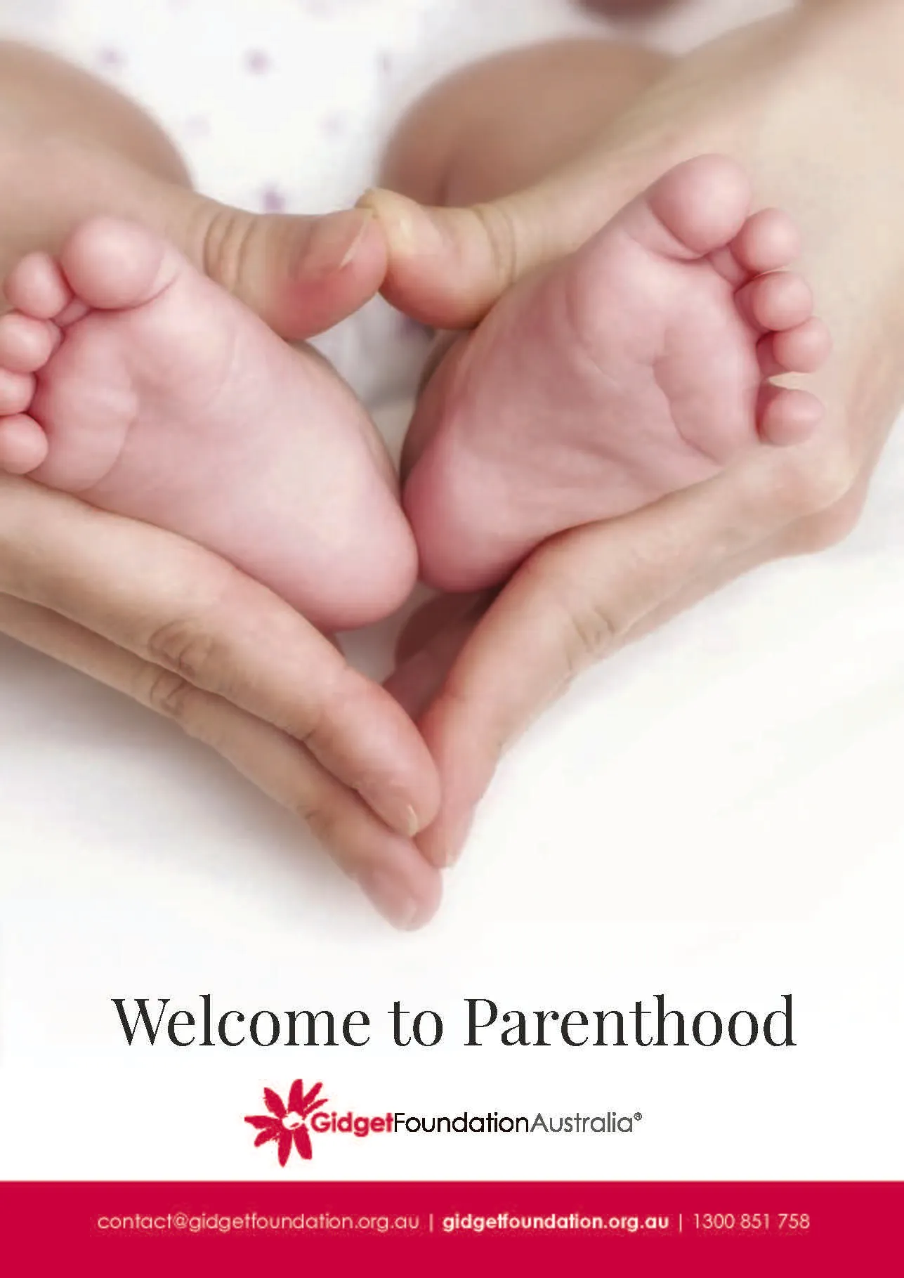 Image of flyer cover page featuring hands holding a baby's feet