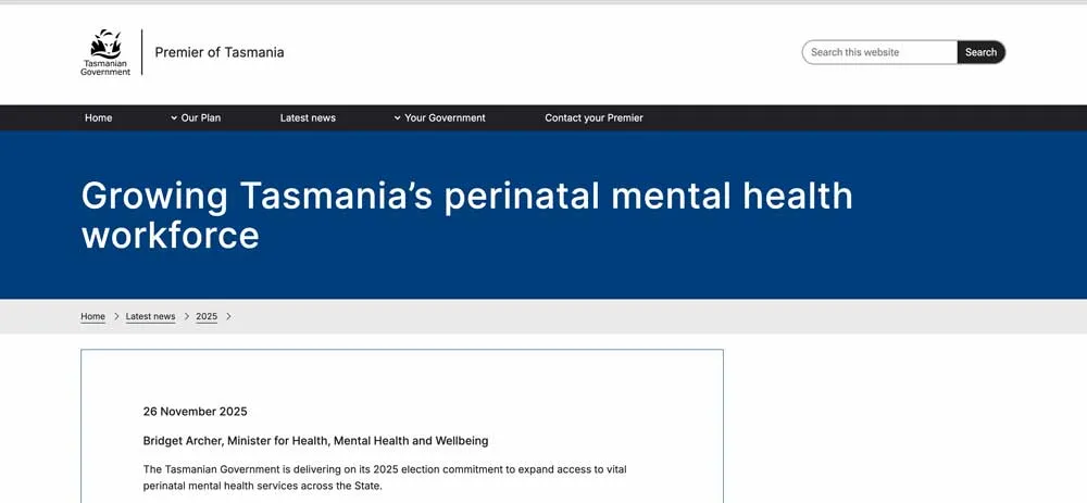 Media Release on Tasmanian Government's website