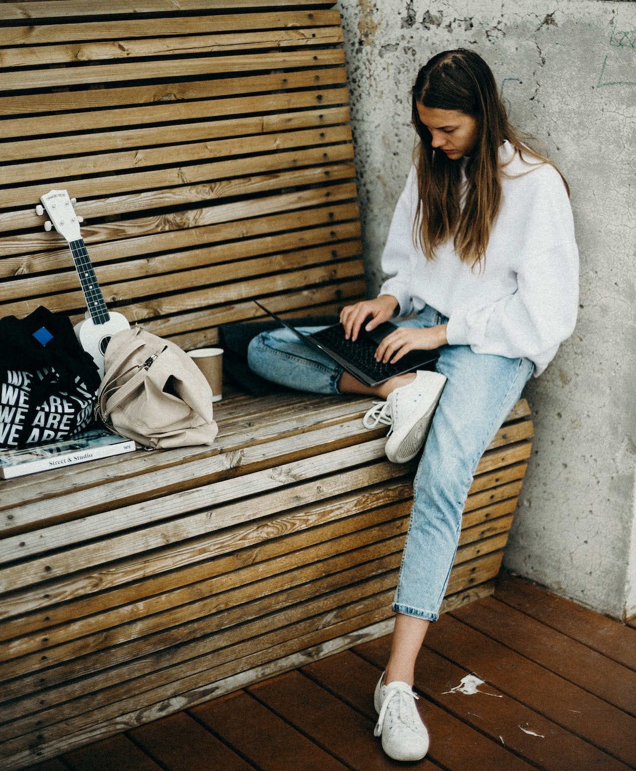 A girl working on her laptop