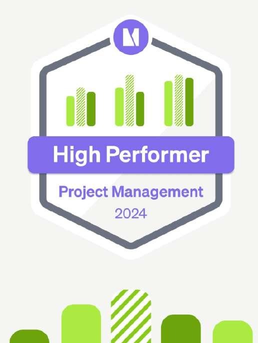 Monograph 'High Performer' badge for Project Management 2024, featuring green bar chart icons on a hexagonal shield design