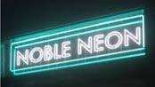 Glowing teal "Noble Neon" sign on a dark background
