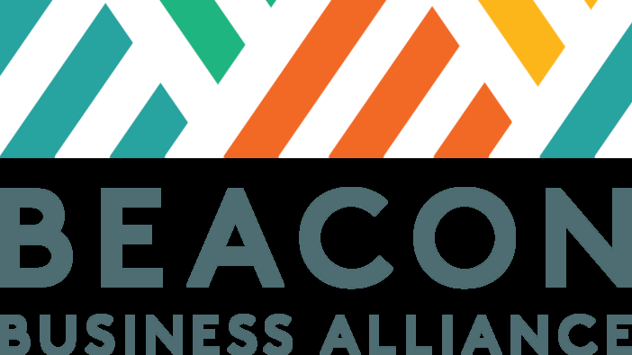 The Beacon Business Alliance logo: a band of teal, green, orange, and yellow diagonal stripes above the organization name in slate grey capital letters.