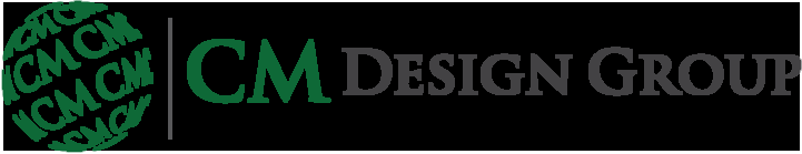 The CM Design Group logo: a circular monogram of repeated CM lettering beside the firm name set in a dark green serif typeface.