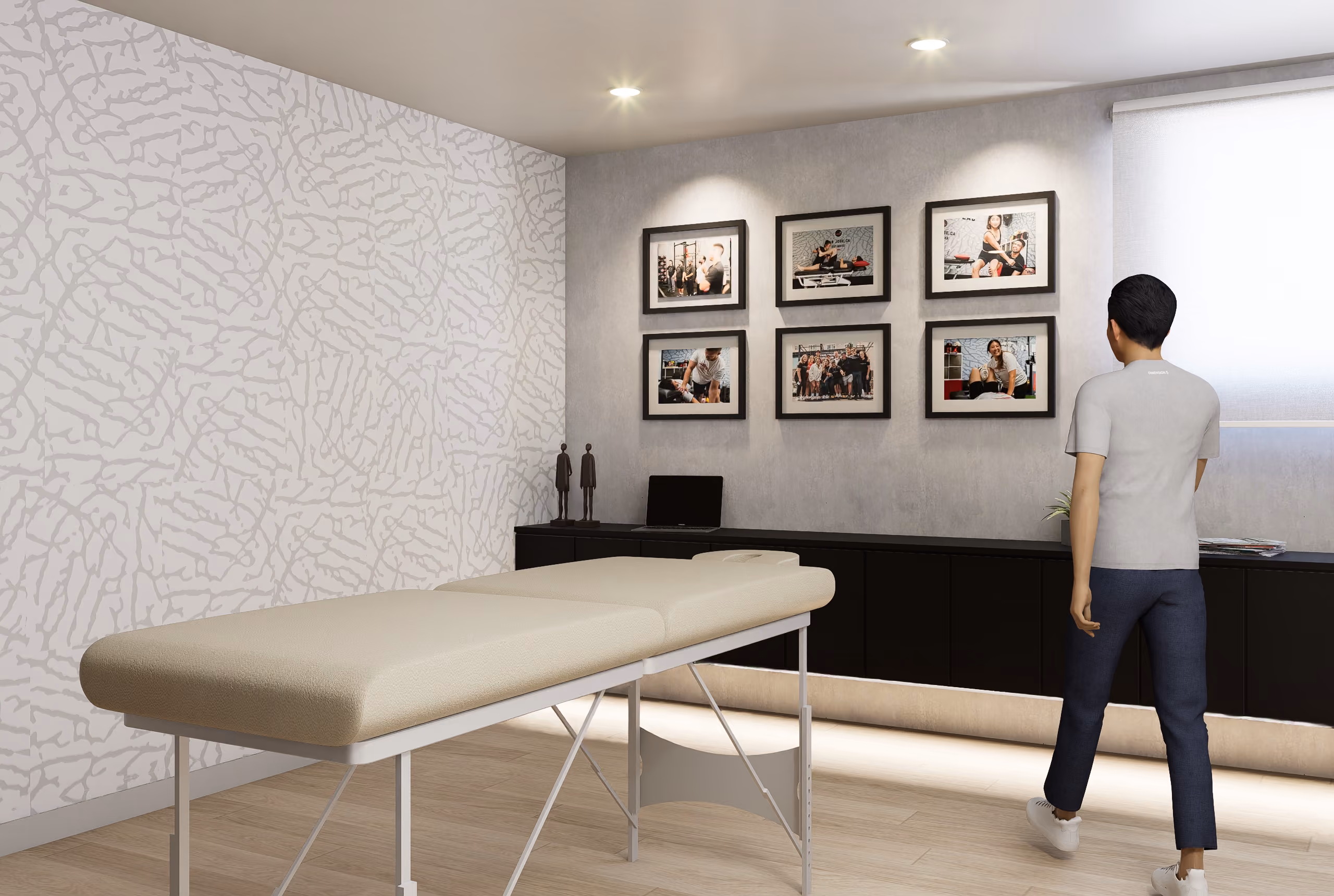 Interior rendering showing natural light in the therapy studio