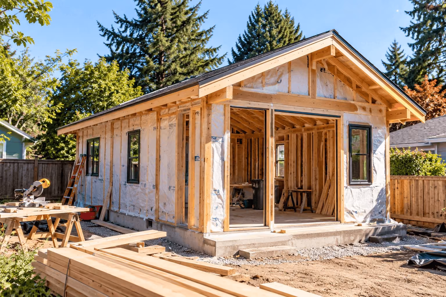 Backyard accessory dwelling unit under construction in South King County.