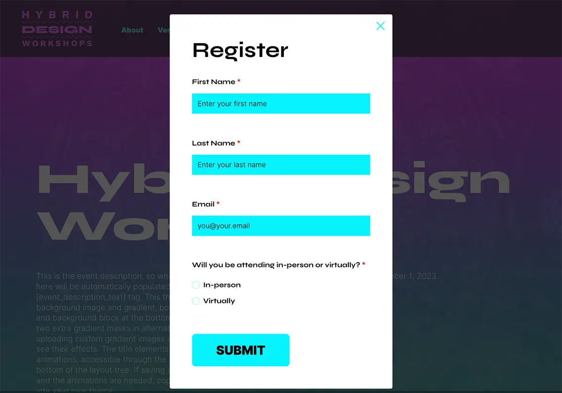 Theme Registration Form Template