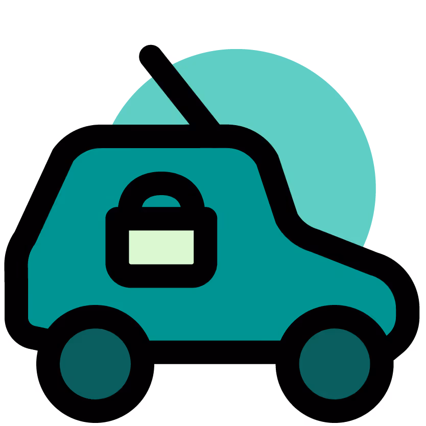 A green illustration of a car driving.