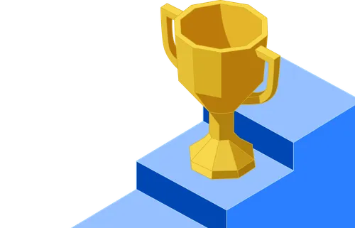 A golden trophy sitting on top of a blue block.