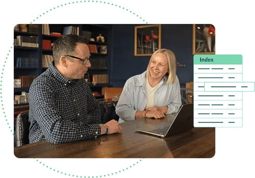 Bonsai team members Rob Sears and Emily McLenachen sit at the laptop