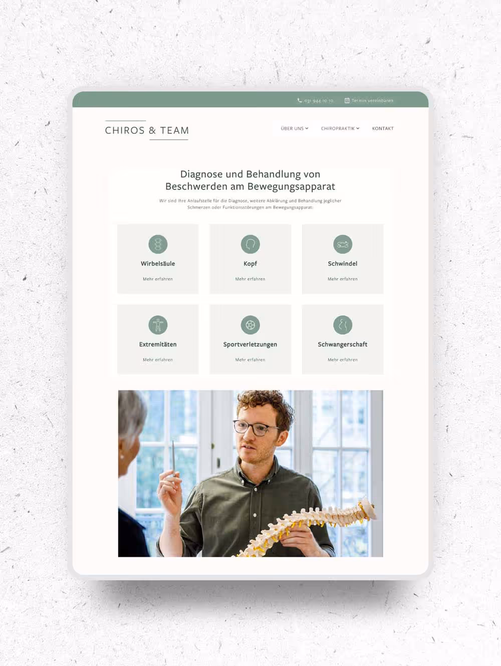 Webdesign mit Serviceübersicht für Arztpraxis in der Schweiz