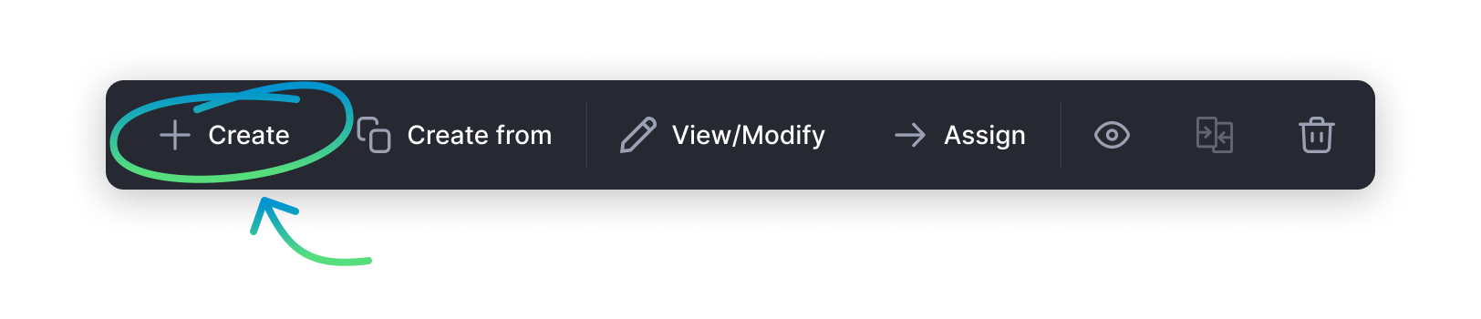 AMS One Strategy Studio toolbar with the Create button highlighted