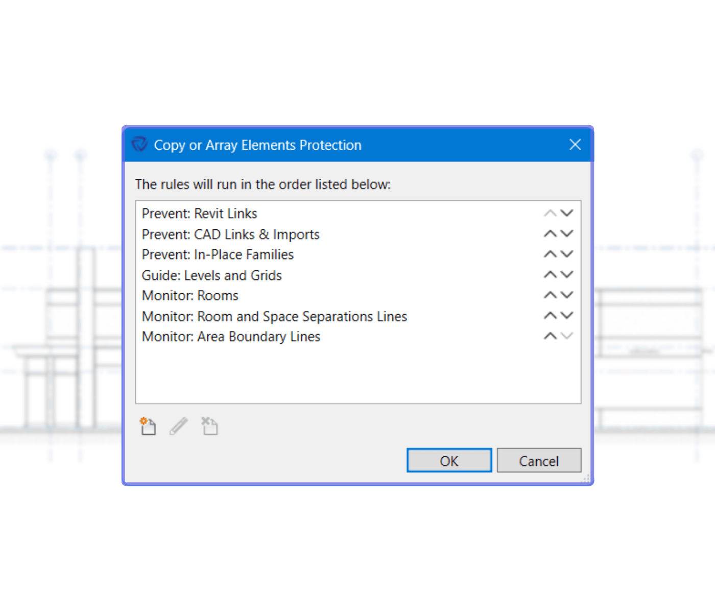 Copy and array protections rules dialog