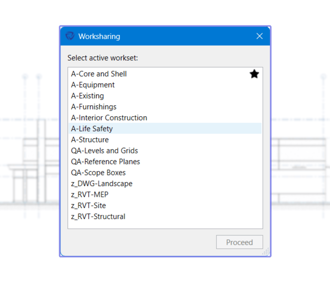 Prompt to choose an active workset dialog