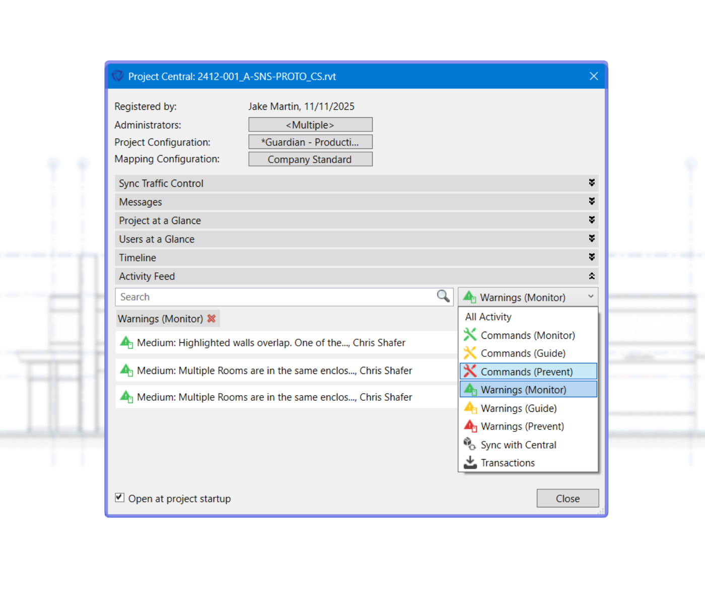 Warnings in Project Central