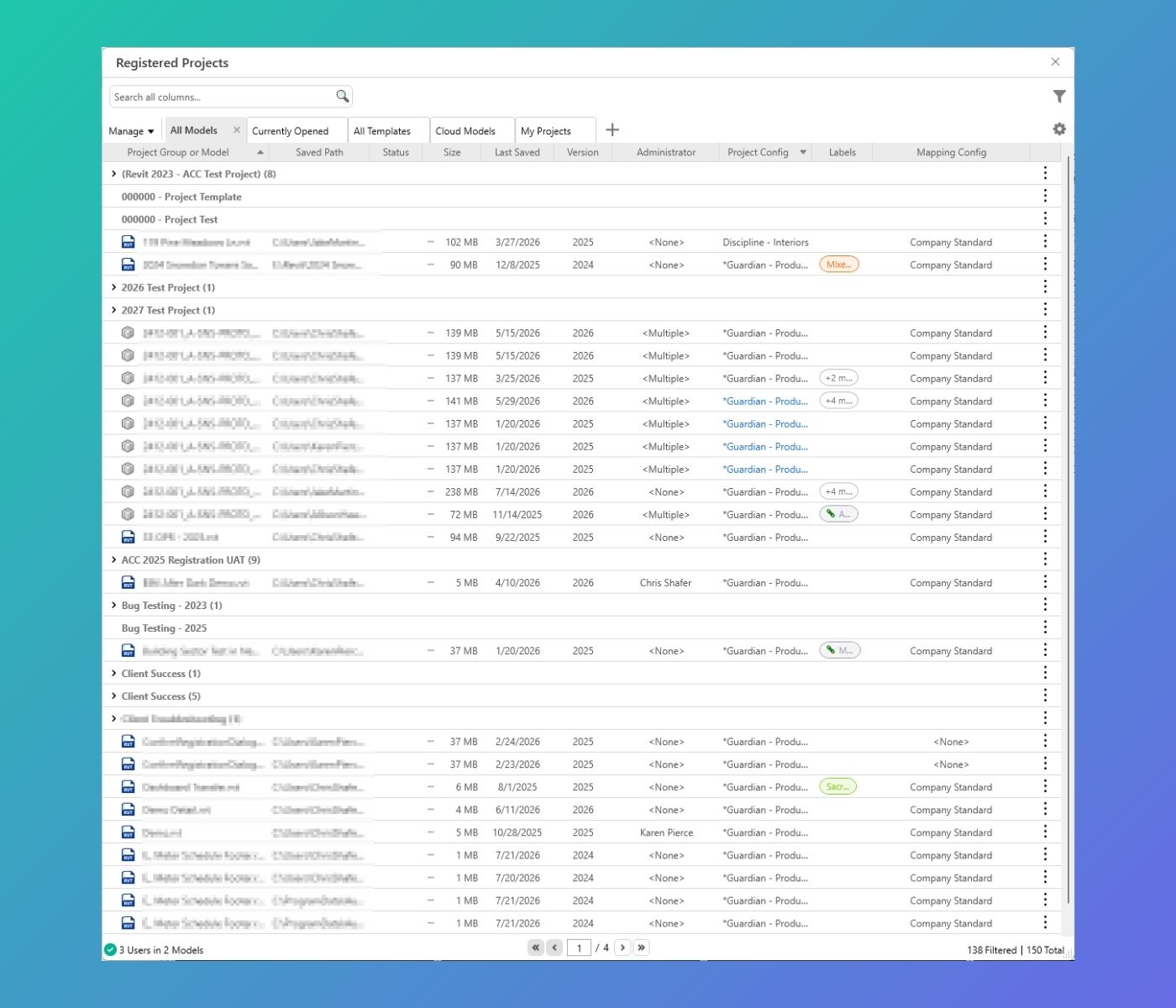 Registered Projects dashboard