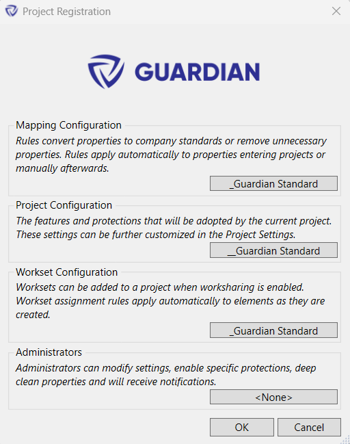 Project Registration dialog