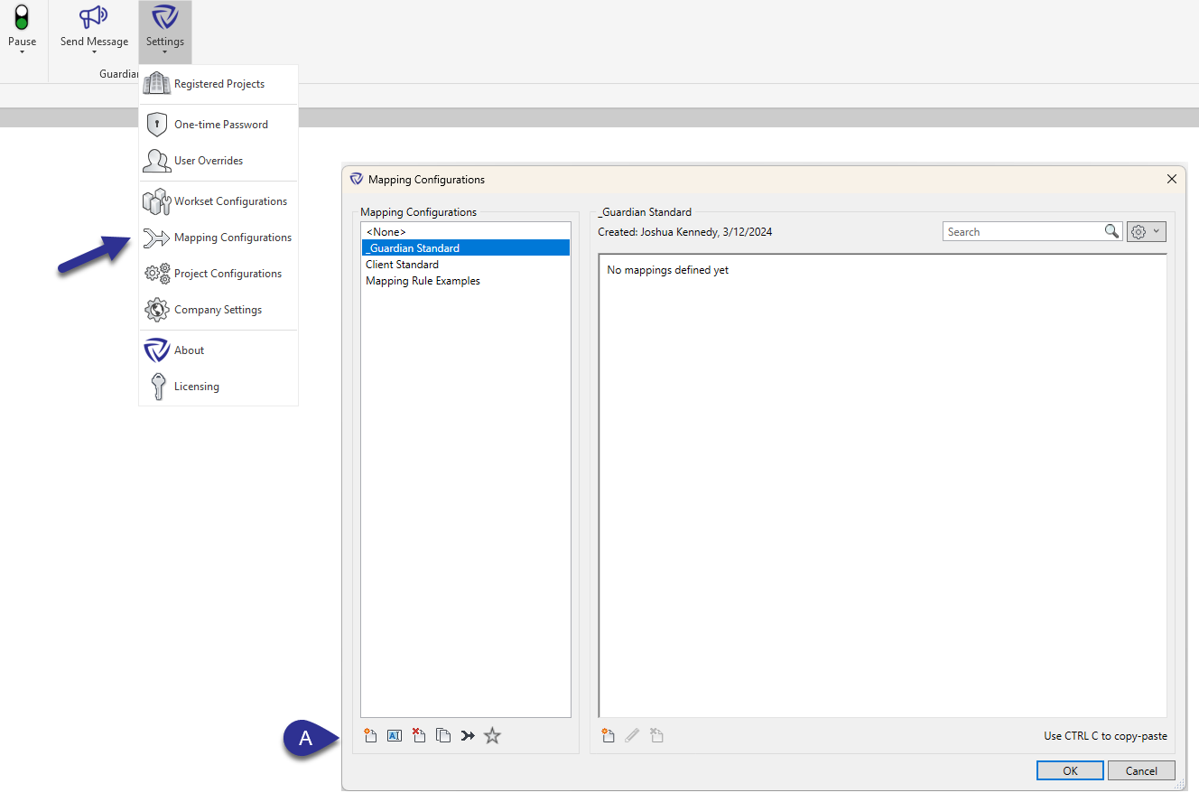 Guardian Mapping Configurations dialog
