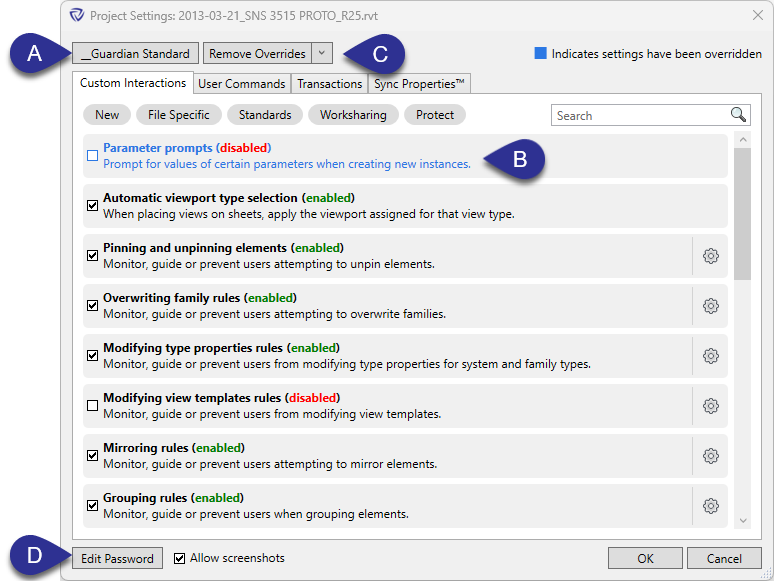 Project Settings dialog
