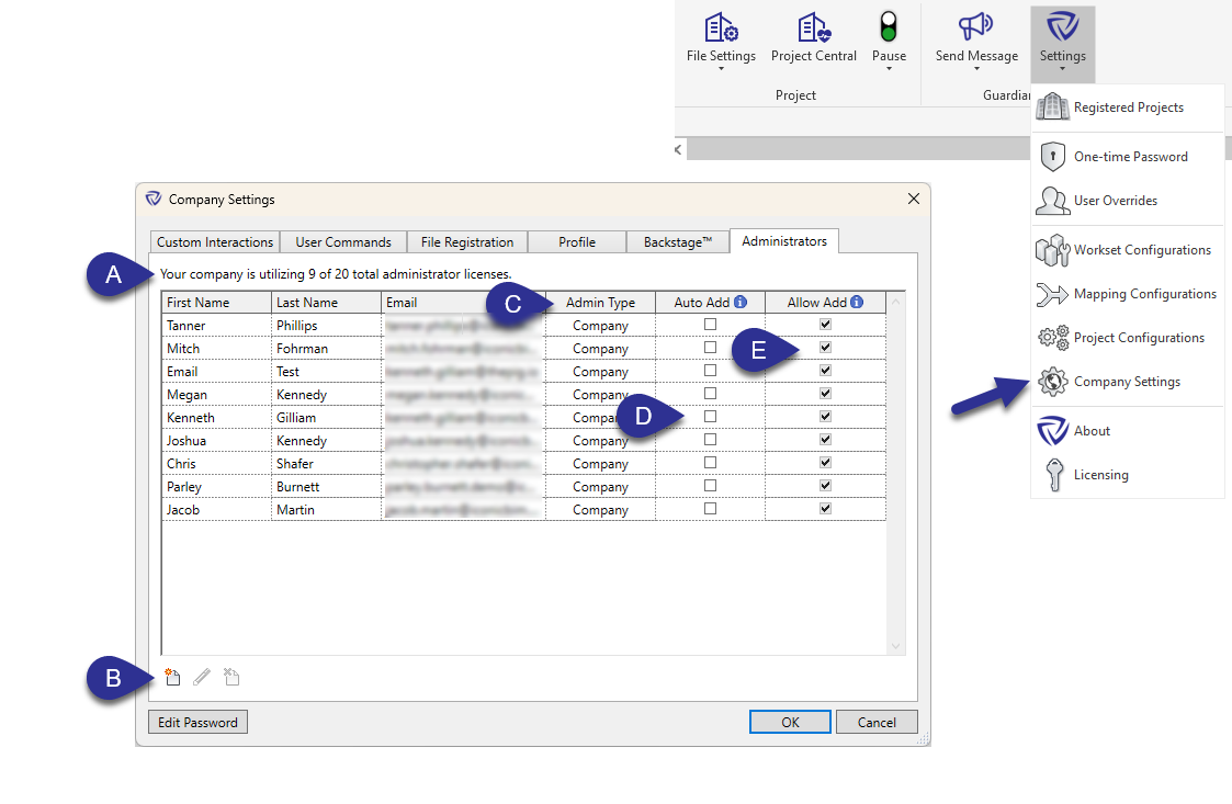Guardian dialog on how to add admins
