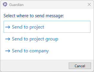 Guardian message dialog for where to send message